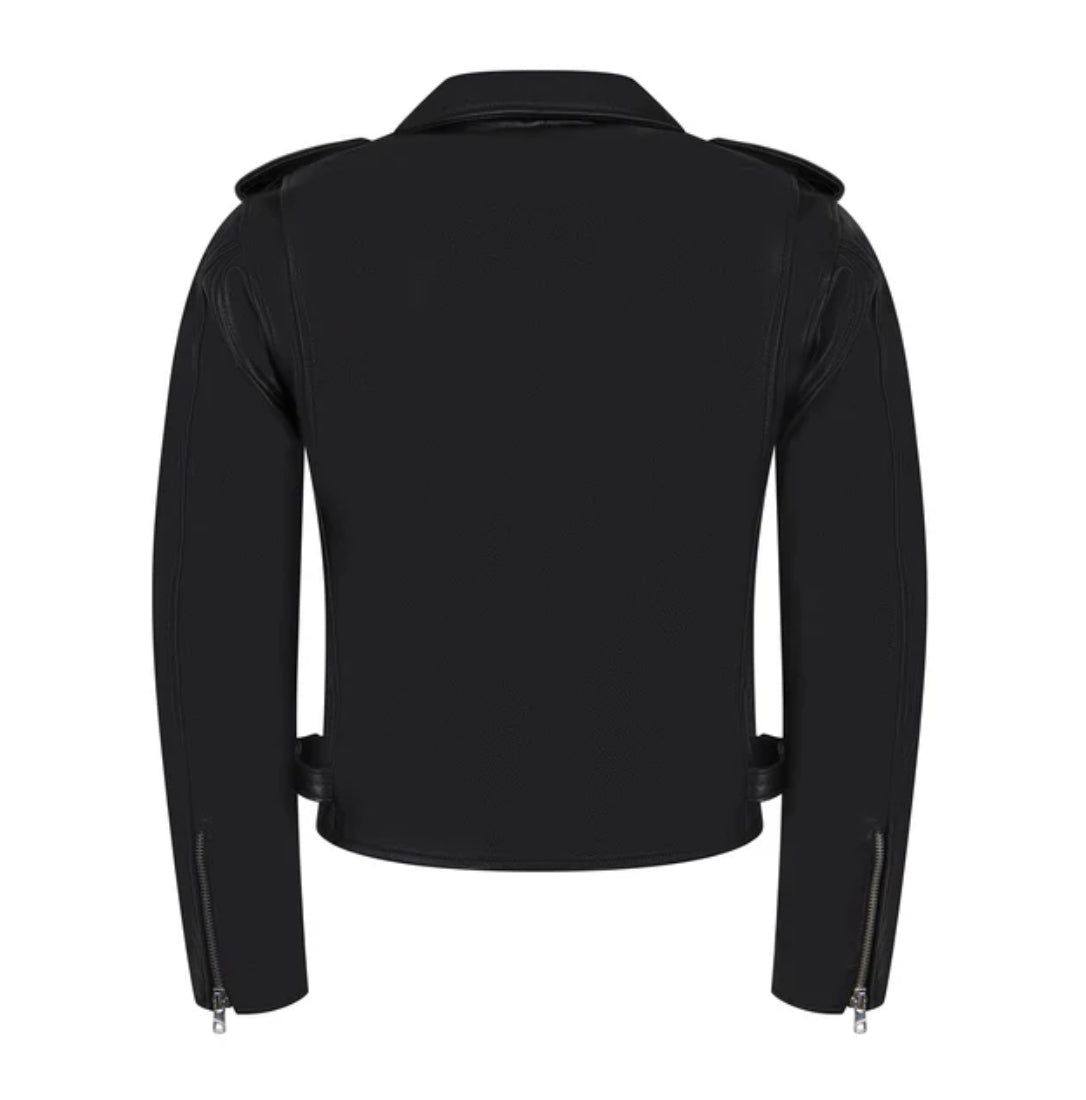 Motorcycle jacket with zippers black ￼